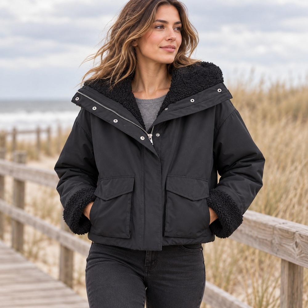 007 ASOS - & Other Stories Oversized Shearling Trim Jacket (XS, EUC)